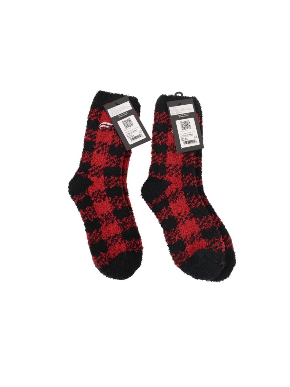 Fabletics Cozy Red & Black Buffalo Plaid Fuzzy Socks - One Pair
